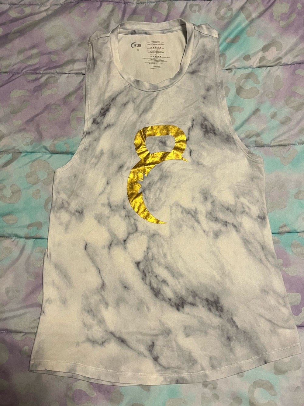 Zyia Marble Tie-Dye Graphic Muscle Tank with Gold Accent Moon Kettle
